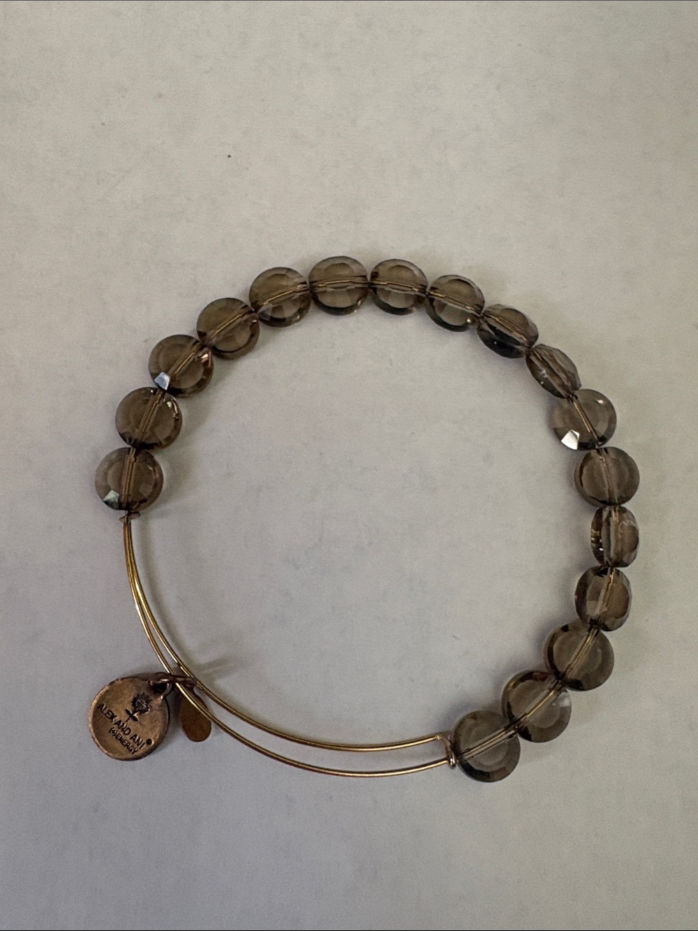 Alex and Ani Gold-Tone Expandable Bracelet with Smoky Brown Beads
